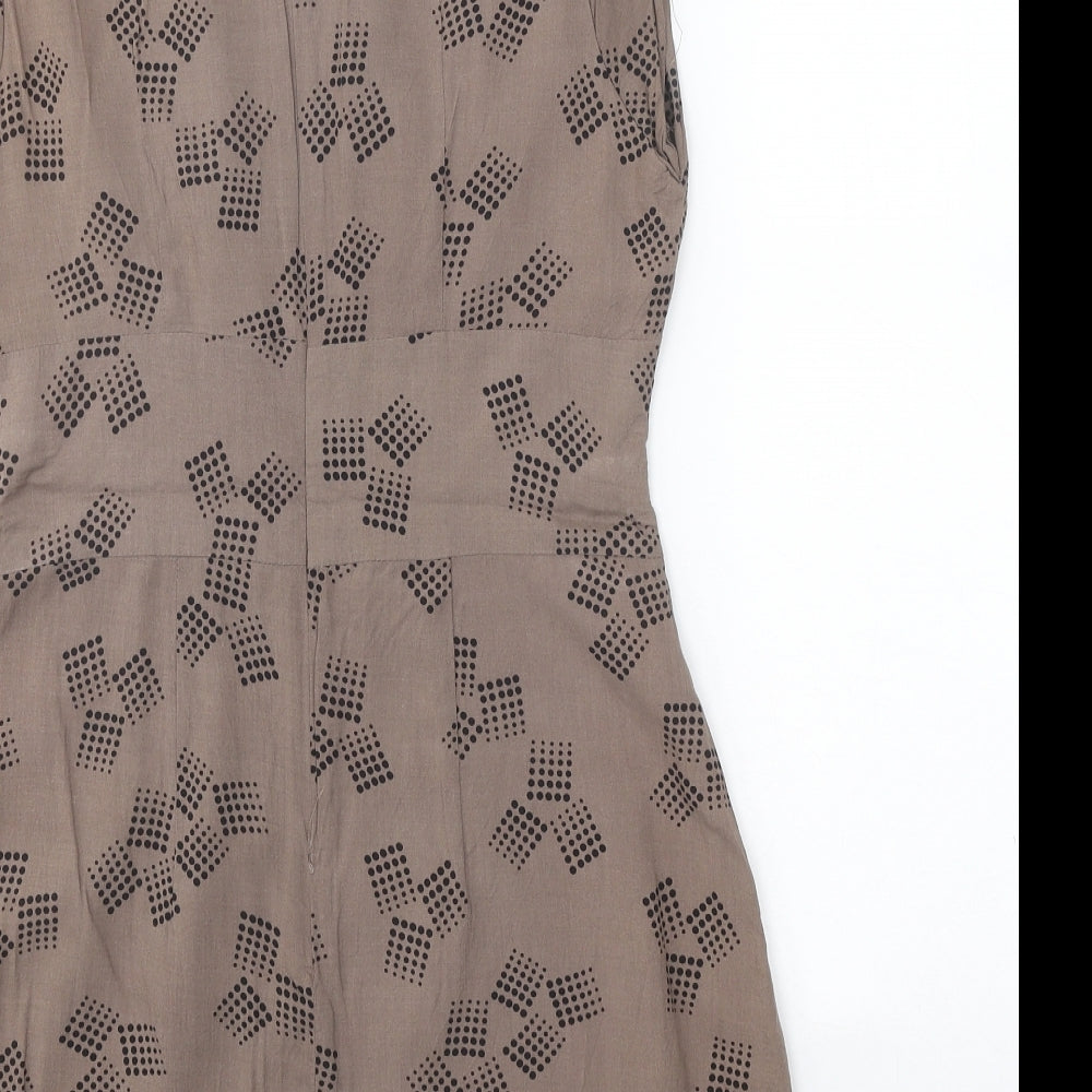 Apricot Womens Brown Geometric Viscose A-Line Size S Round Neck Zip