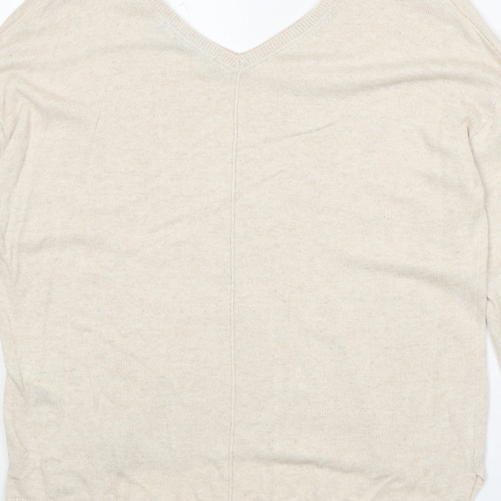 Marks & Spencer Womens Beige V-Neck Viscose Pullover Jumper Size 12