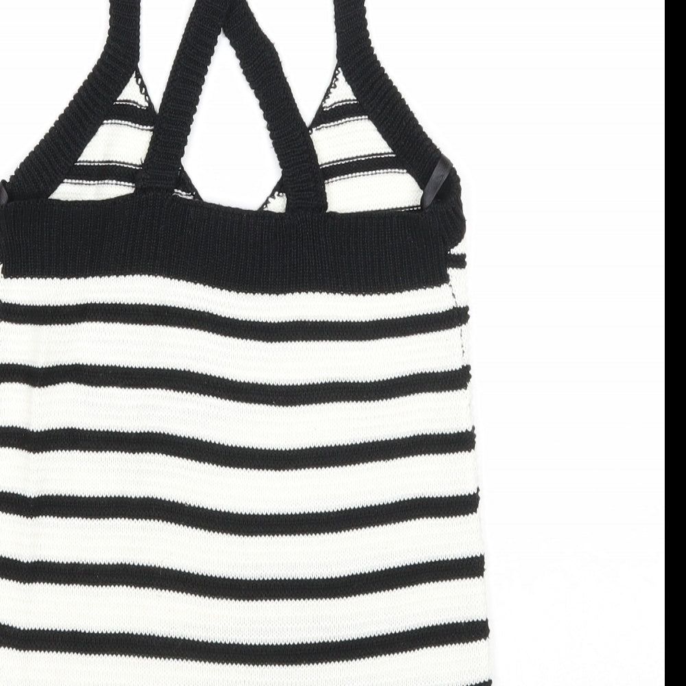 Atmosphere Womens Black Striped Acrylic Basic Tank Size 4 V-Neck