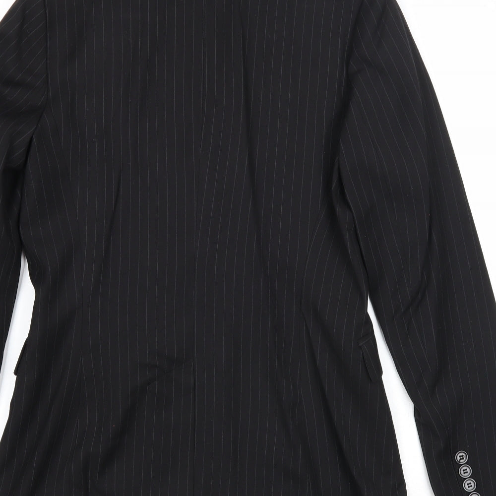 Yumi Womens Black Striped Polyester Jacket Blazer Size 12