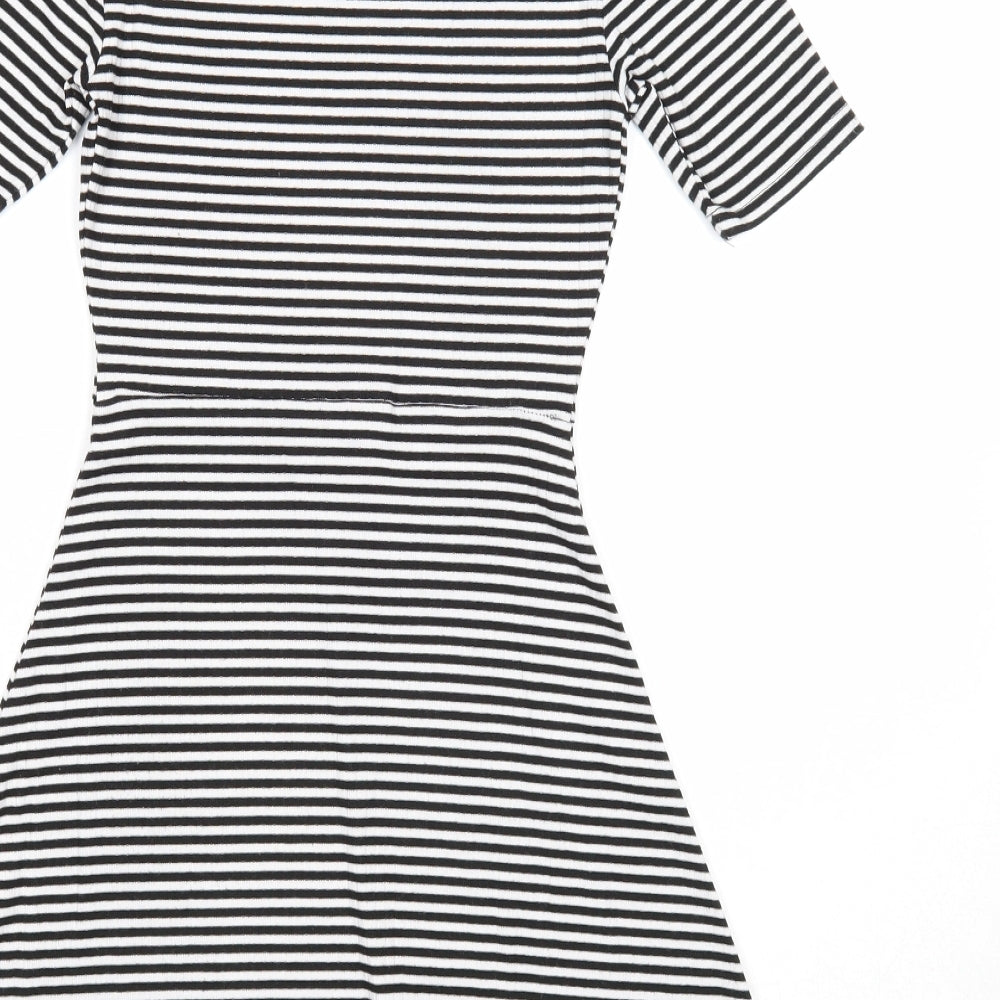 Topshop Womens Black Striped Polyester Fit & Flare Size 4 Mock Neck Pullover
