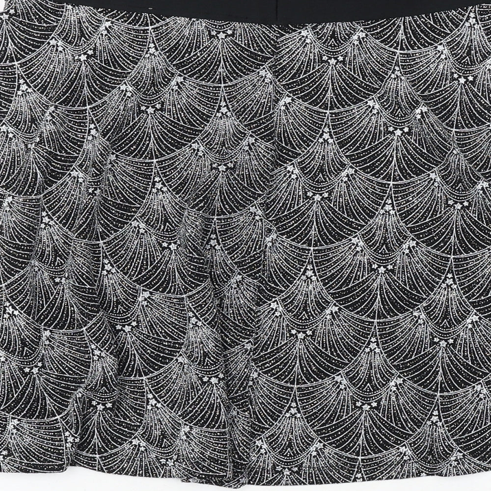Preworn Womens Black Geometric Polyester Skater Skirt Size 28 in