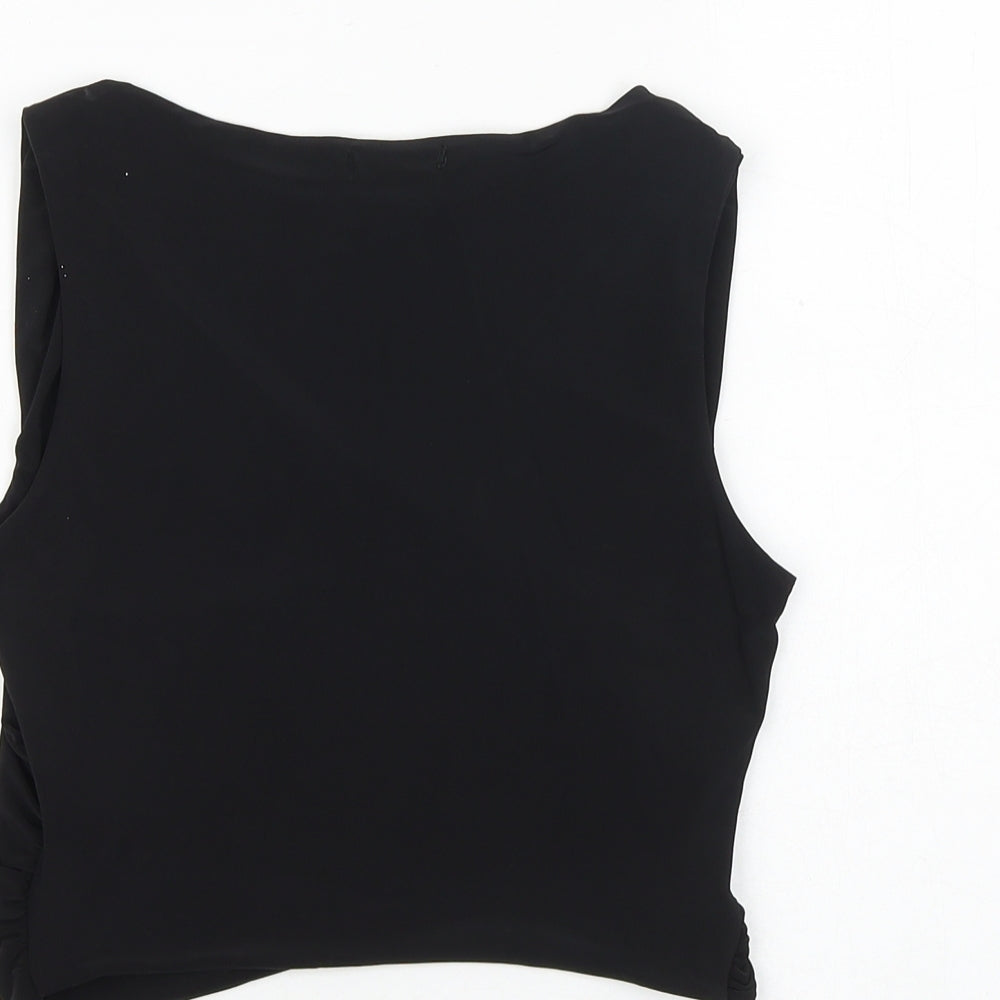 PRETTYLITTLETHING Womens Black Polyester Basic Tank Size 8 V-Neck