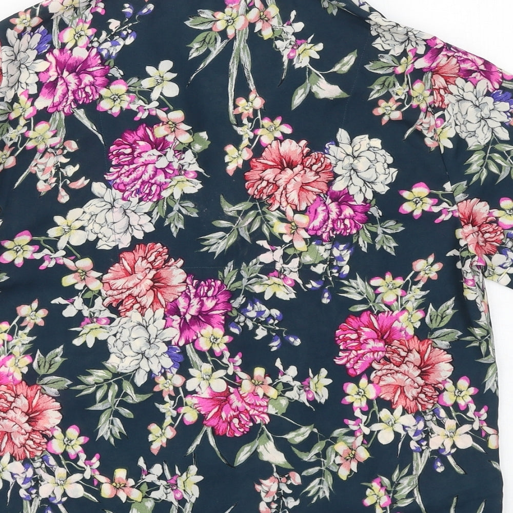 Marks & Spencer Womens Blue Floral Polyester Basic Button-Up Size 6 Collared