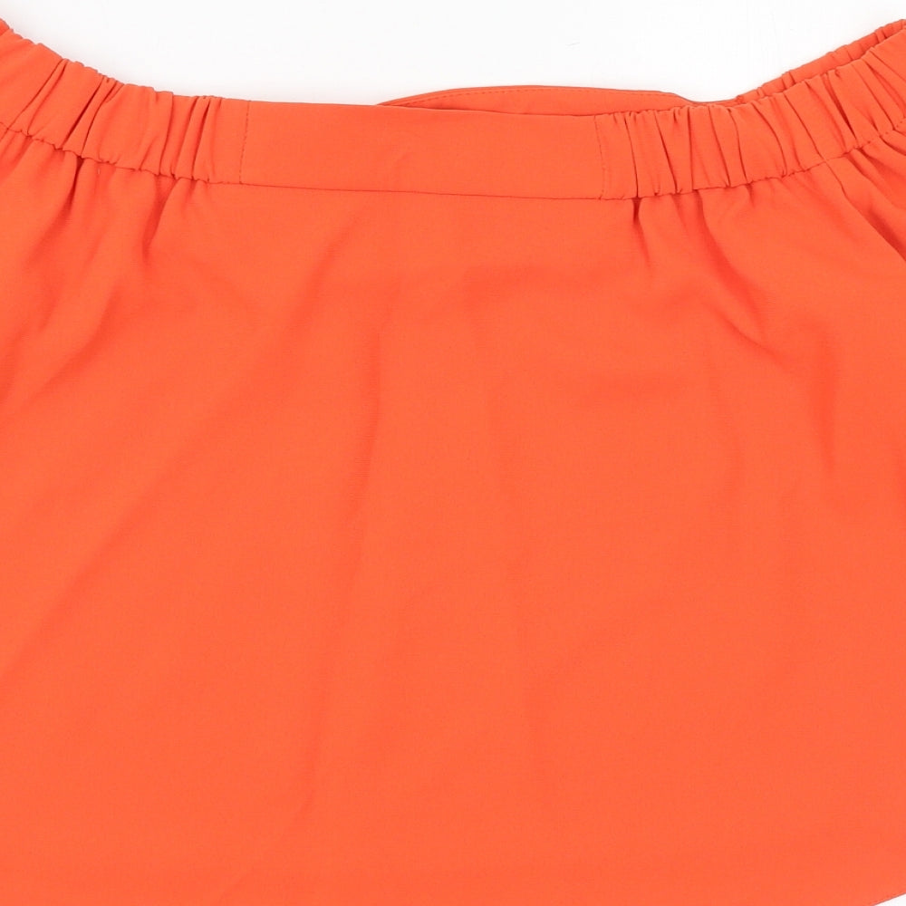 Topshop Womens Orange Polyester Basic Blouse Size 8 Off the Shoulder