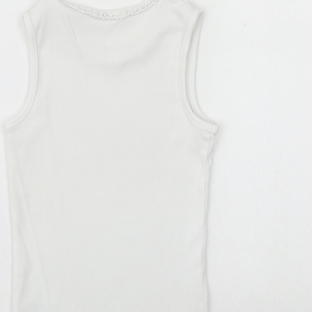 George Girls White 100% Cotton Basic Tank Size 9-10 Years Round Neck Pullover