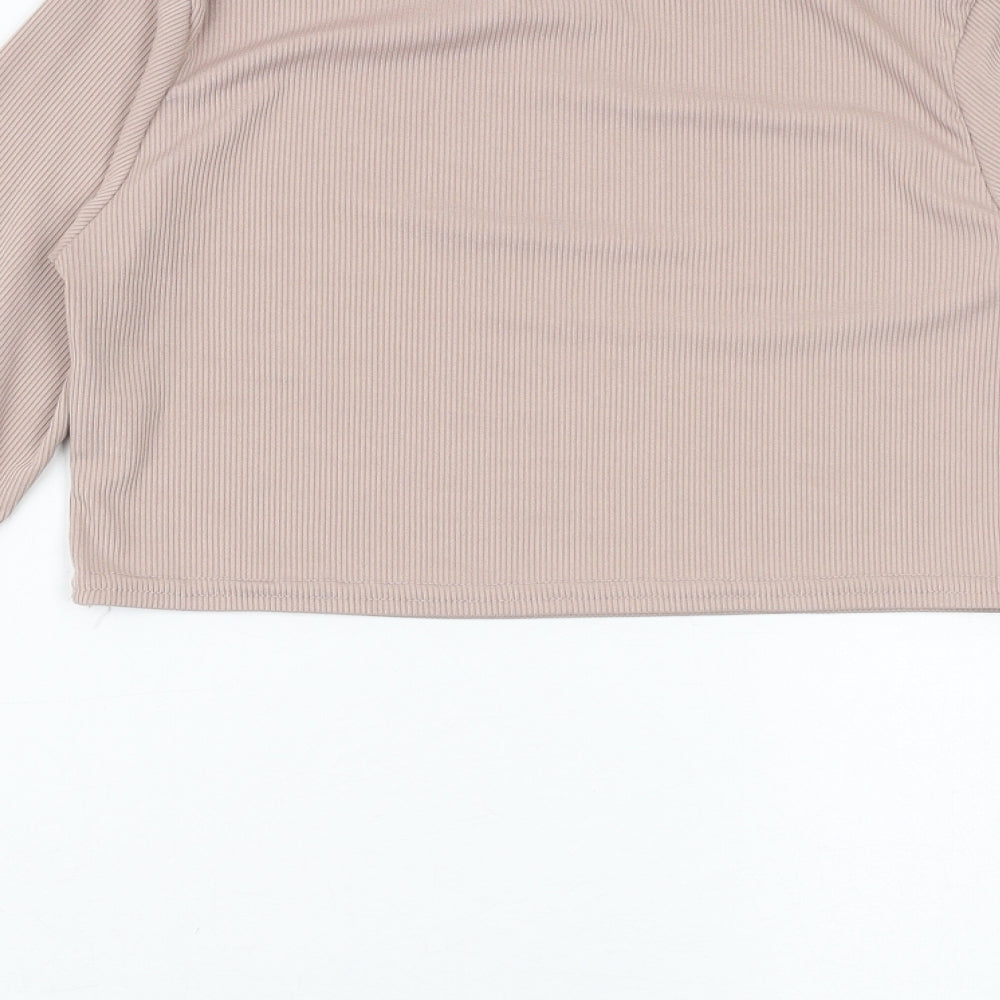 Nasty Gal Womens Pink Polyester Cropped Blouse Size M Boat Neck