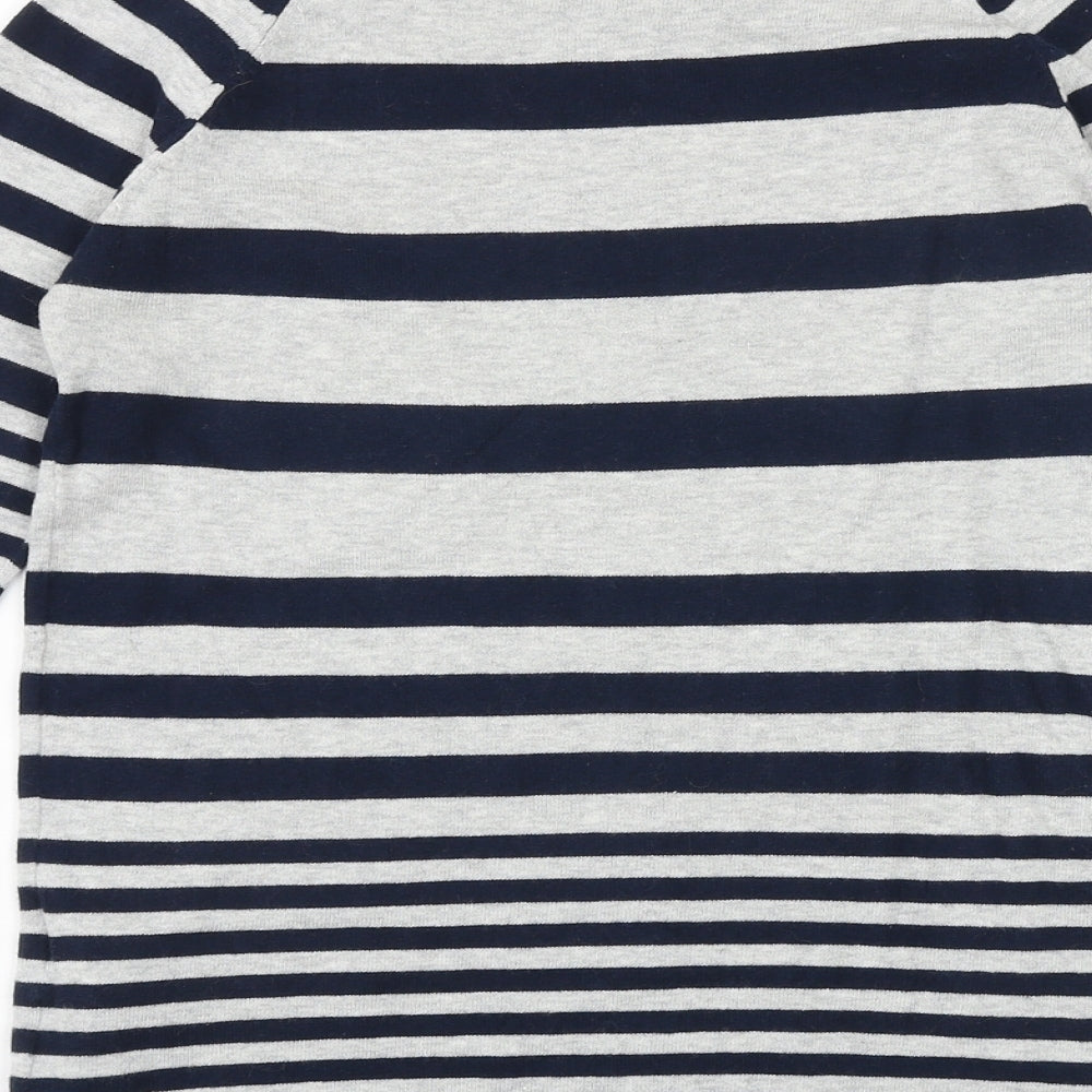 Ucollection Womens Blue Round Neck Striped Cotton Pullover Jumper Size 8