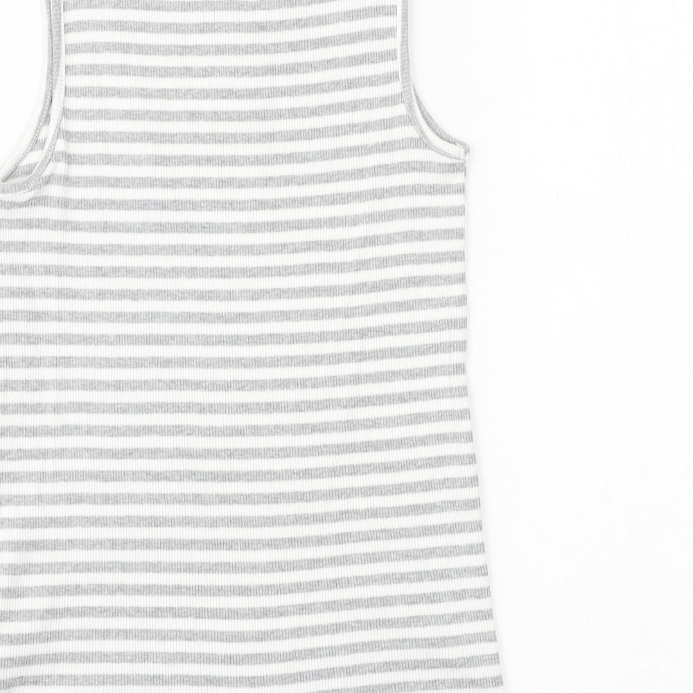 St Bernard Girls Grey Striped Cotton Basic Tank Size 9-10 Years Round Neck Pullover