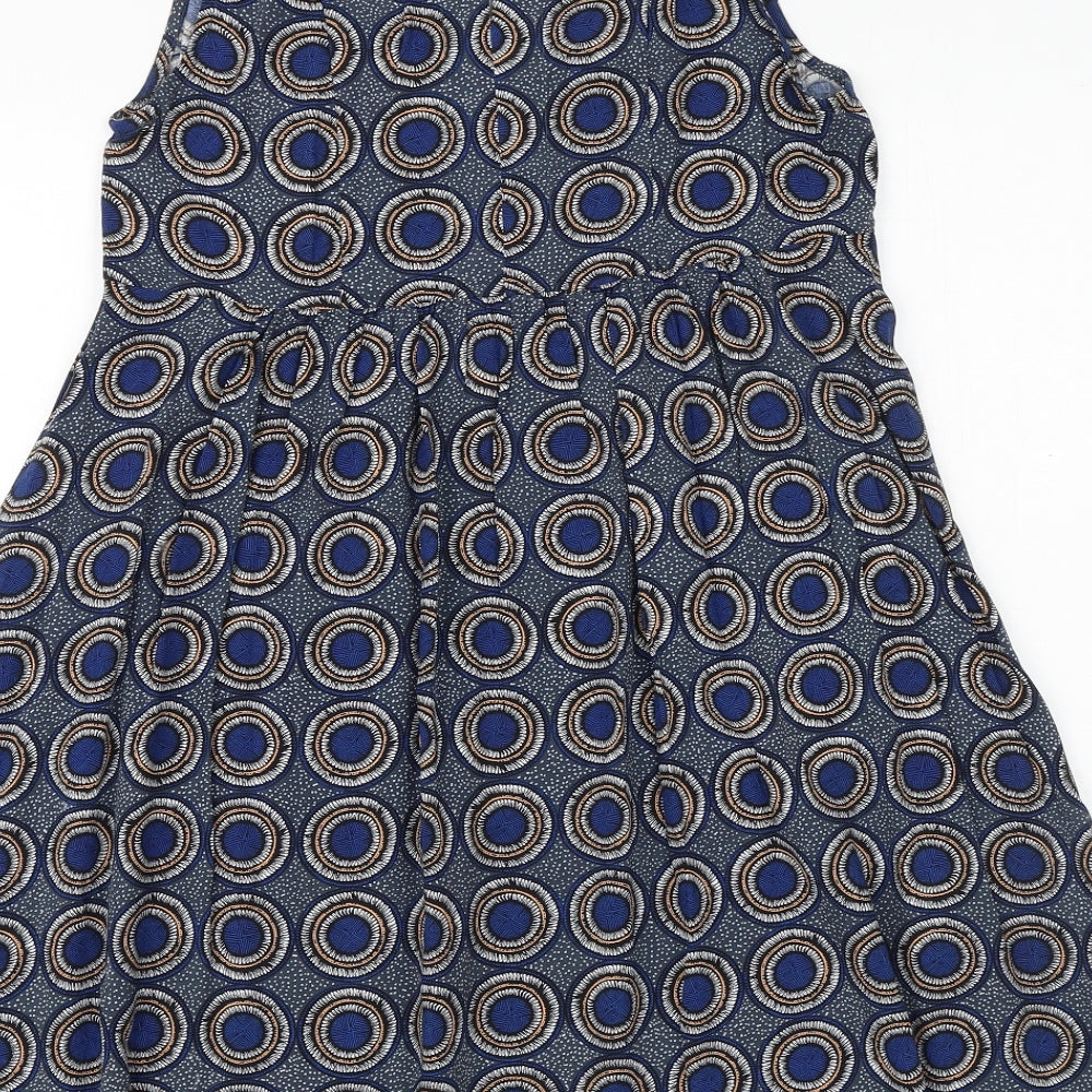 H&M Womens Blue Geometric Viscose A-Line Size 6 Scoop Neck Pullover