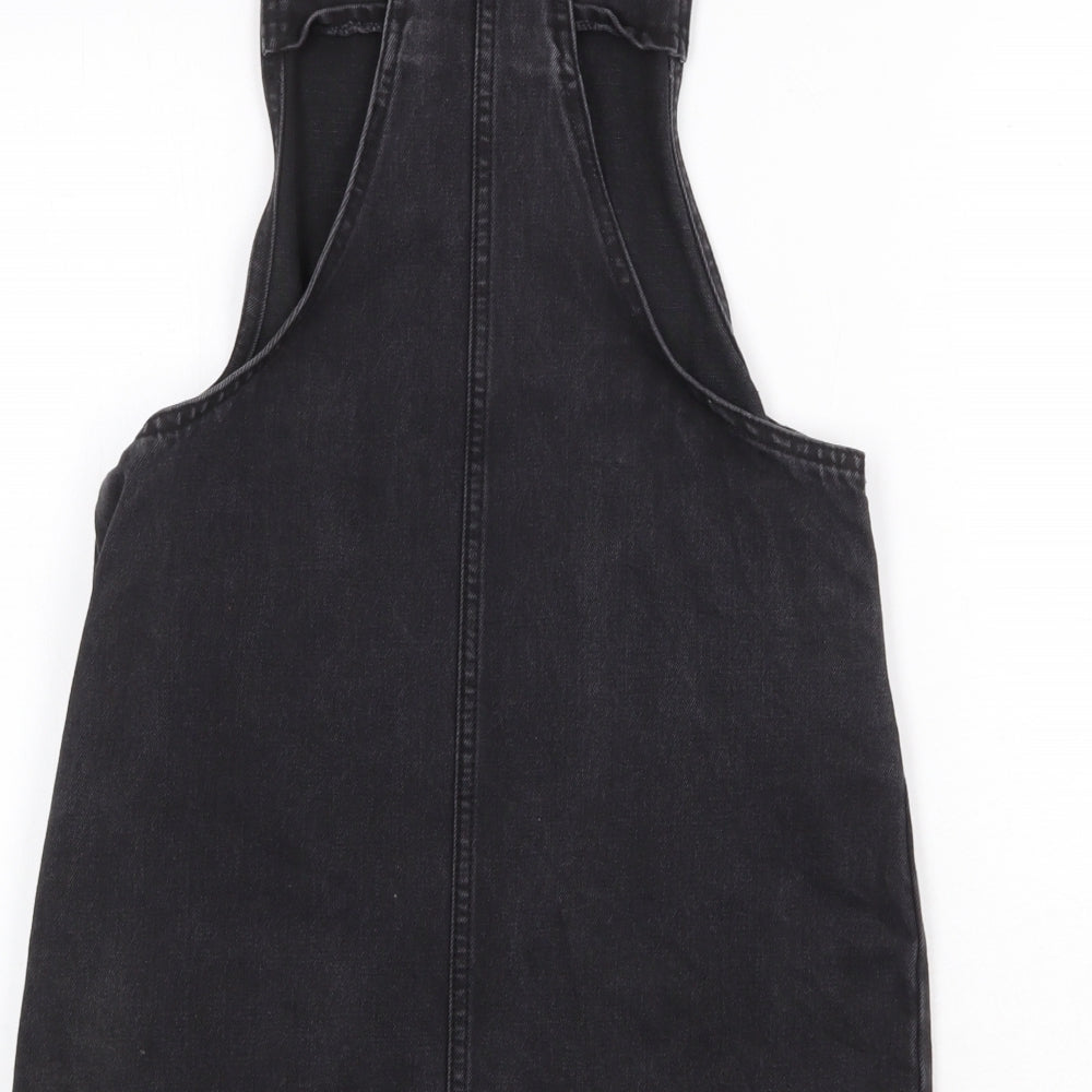 Denim & Co. Womens Grey Cotton Pinafore/Dungaree Dress Size 8 Scoop Neck Buckle