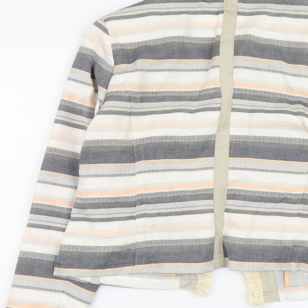 Bianca Womens Multicoloured Striped Jacket Blazer Size 12 Hook & Eye