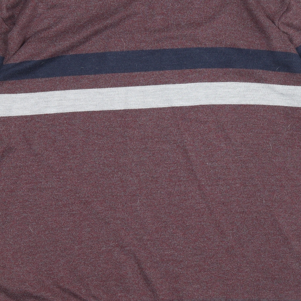 Smith & Jones Mens Red Square Neck Striped Polyester Pullover Jumper Size M Long Sleeve