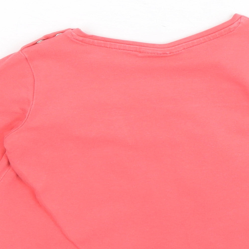 Next Girls Pink Cotton Pullover T-Shirt Size 6-9 Months Boat Neck Snap - Embroidered Appliqués