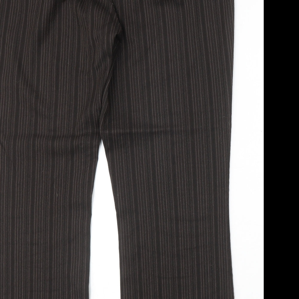 AMARANTO Womens Brown Striped Polyester Trousers Size 18 Regular Zip