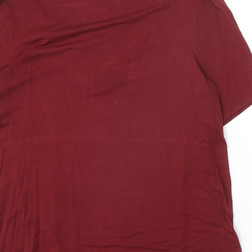 Topshop Womens Red Viscose Basic T-Shirt Size 8 V-Neck