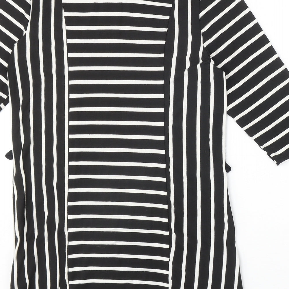 Papaya Womens Black Striped Polyester Shift Size 10 Scoop Neck Pullover