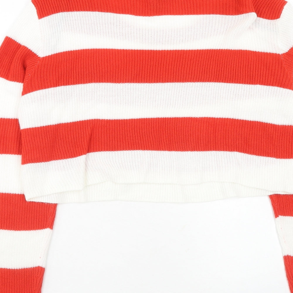 H&M Womens Red Scoop Neck Striped Acrylic Pullover Jumper Size S