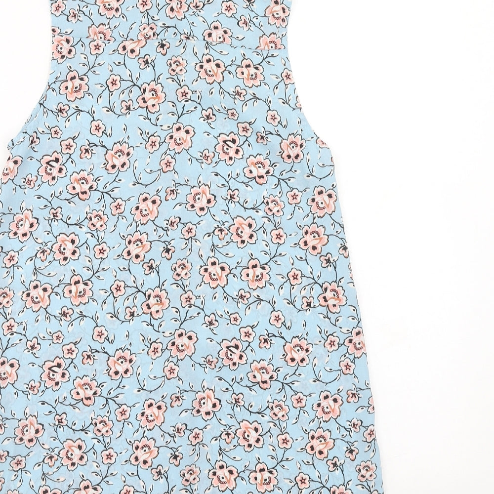New Look Womens Blue Floral Polyester Basic Button-Up Size 6 Collared