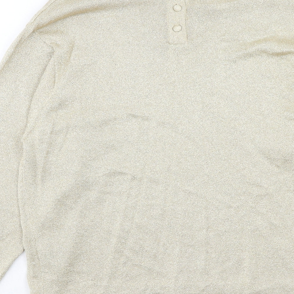 Talbots Womens Gold Mock Neck Cotton Pullover Jumper Size M