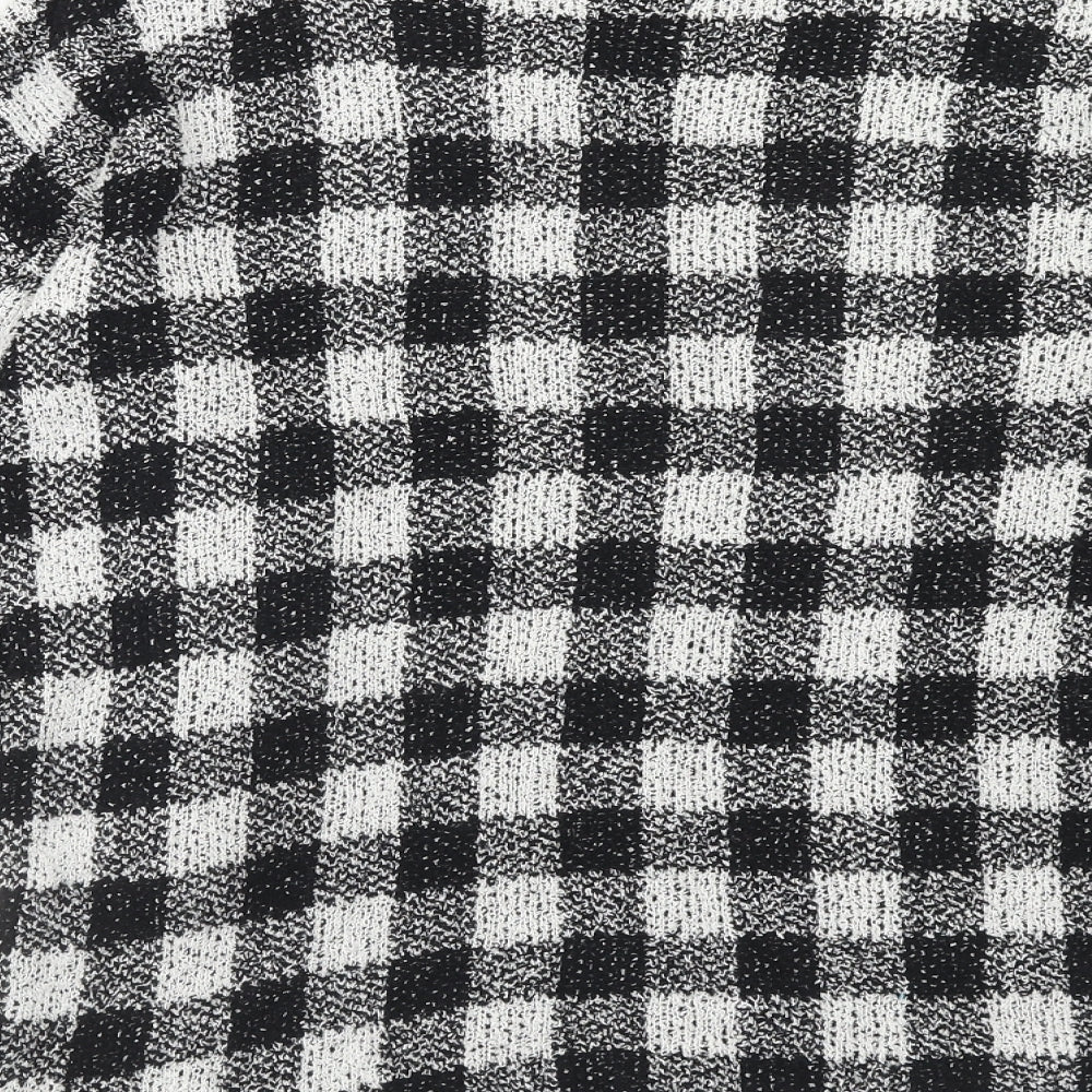 F&F Womens Black Round Neck Check Cotton Pullover Jumper Size 6