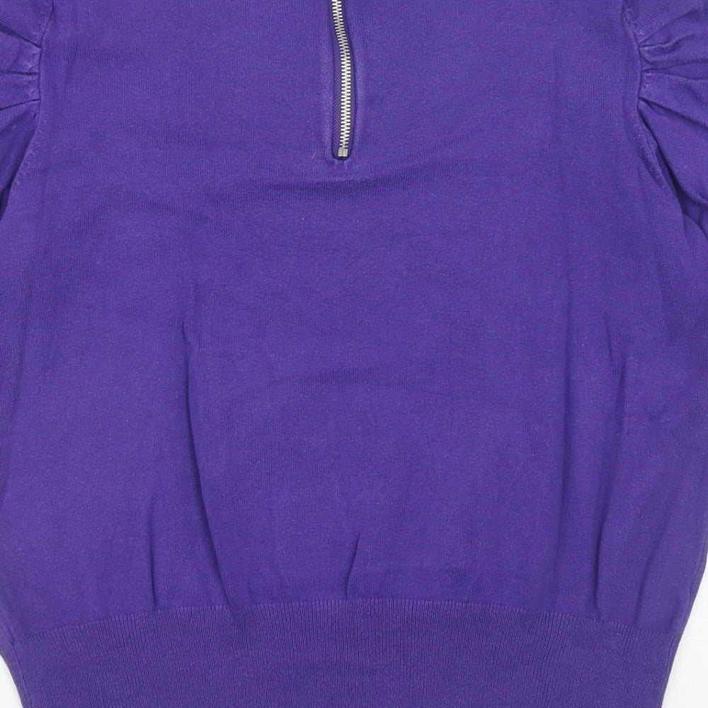 Debenhams Womens Purple Scoop Neck Cotton Pullover Jumper Size 12 Zip