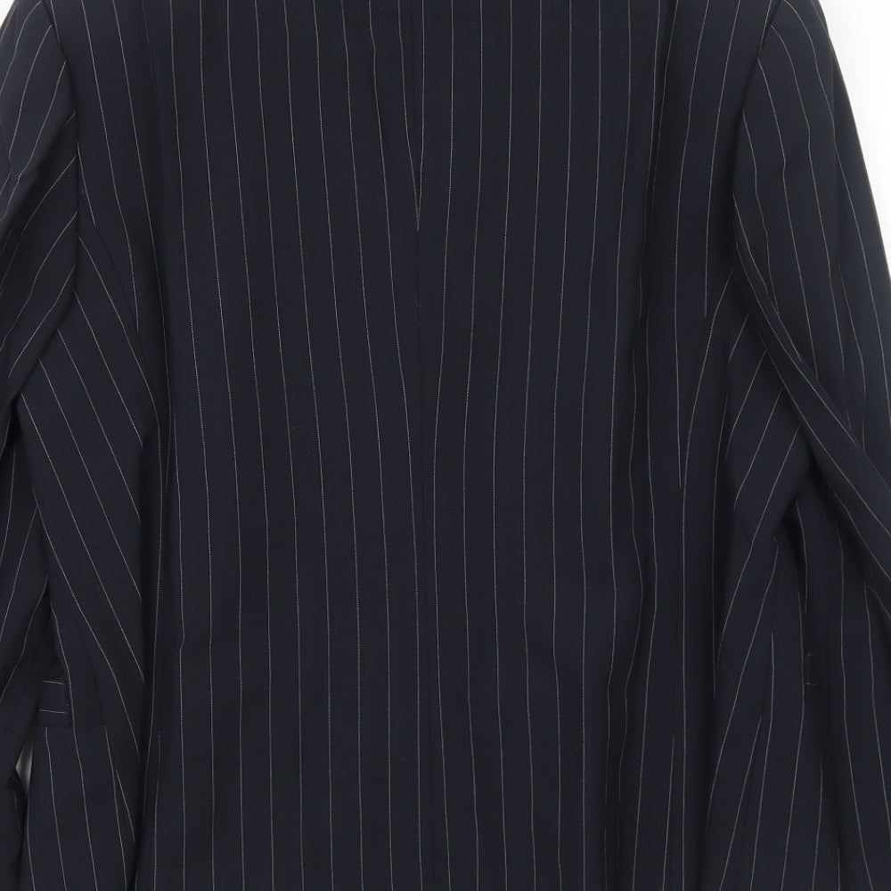 EUGEN KLEIN Womens Black Striped Polyester Jacket Blazer Size 16