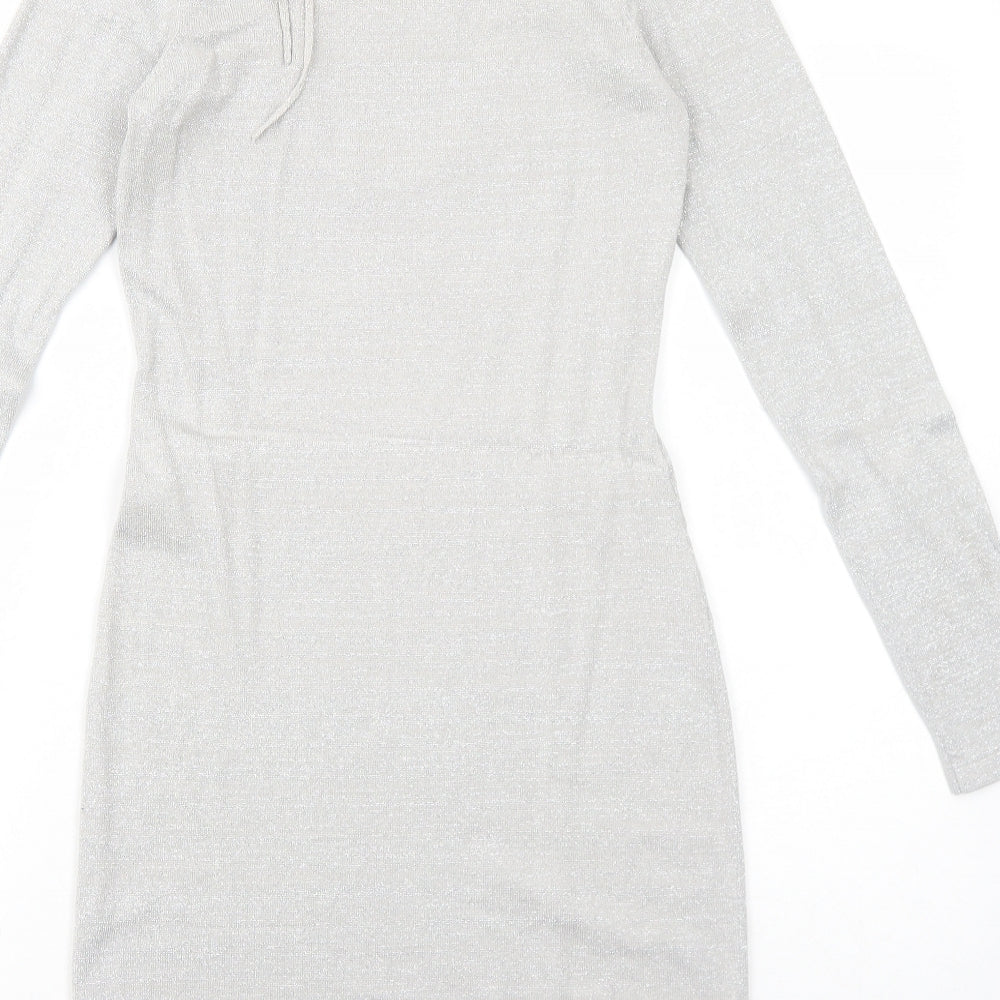Preworn Womens Silver Polyester A-Line Size M V-Neck Pullover