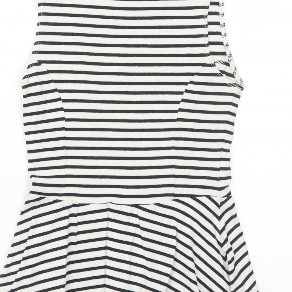 New Look Womens White Striped Viscose Basic Tank Size 10 Round Neck
