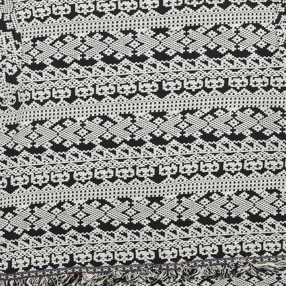 Oasis Womens Black V-Neck Geometric Cotton Cardigan Jumper Size S