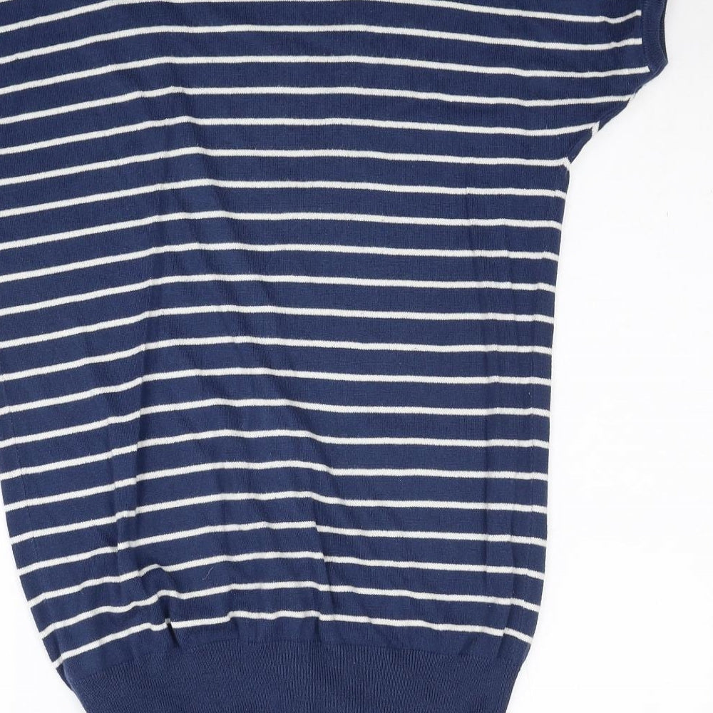 Marks & Spencer Womens Blue V-Neck Striped Acrylic Cardigan Jumper Size 10