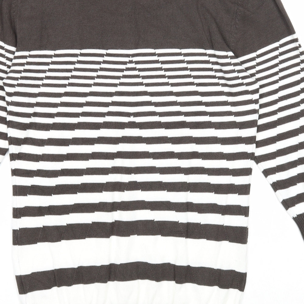 Just Elegance Womens Grey Round Neck Striped Viscose Pullover Jumper Size S