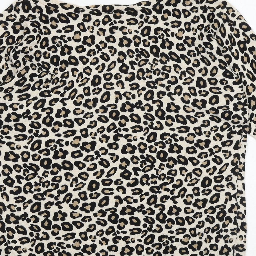 Wallis Womens Beige Round Neck Animal Print Cotton Pullover Jumper Size 6 - Leopard print