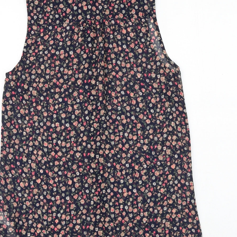 New Look Womens Blue Floral Polyester Tunic Button-Up Size 8 Collared