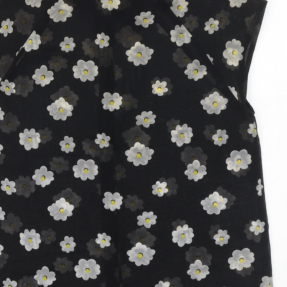 I Love HB1 Womens Black Floral Polyester Basic Button-Up Size S Collared
