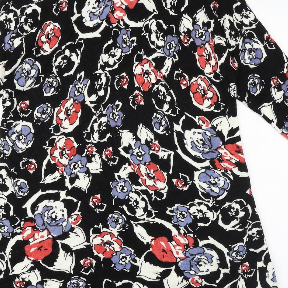 Papaya Womens Black Floral Acrylic A-Line Size 8 Round Neck Pullover