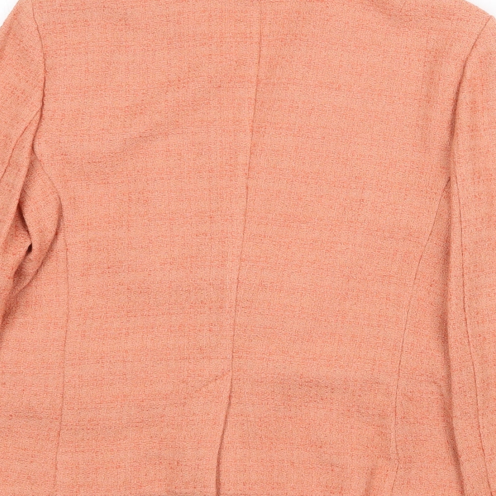 Sisley Womens Orange Geometric Jacket Blazer Size 10 Button