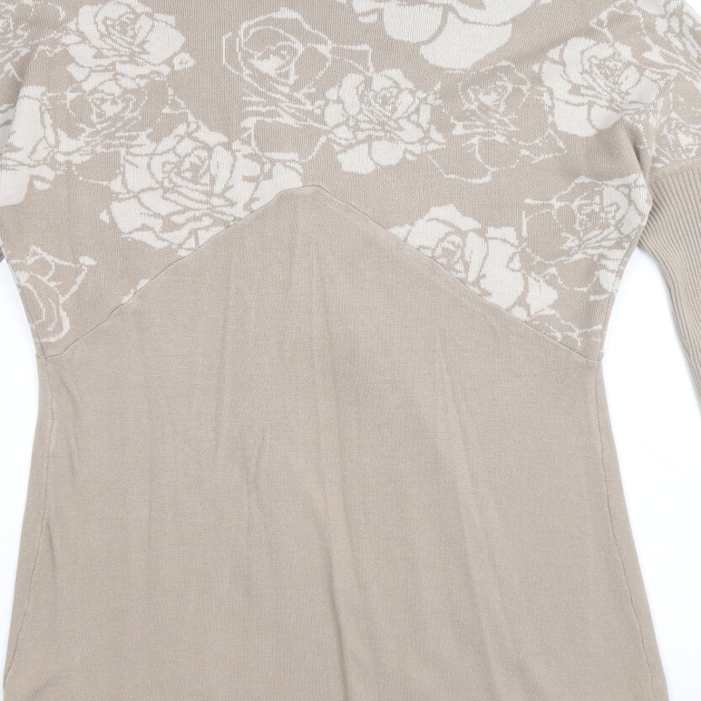 Meily Womens Brown V-Neck Floral Viscose Cardigan Jumper Size S