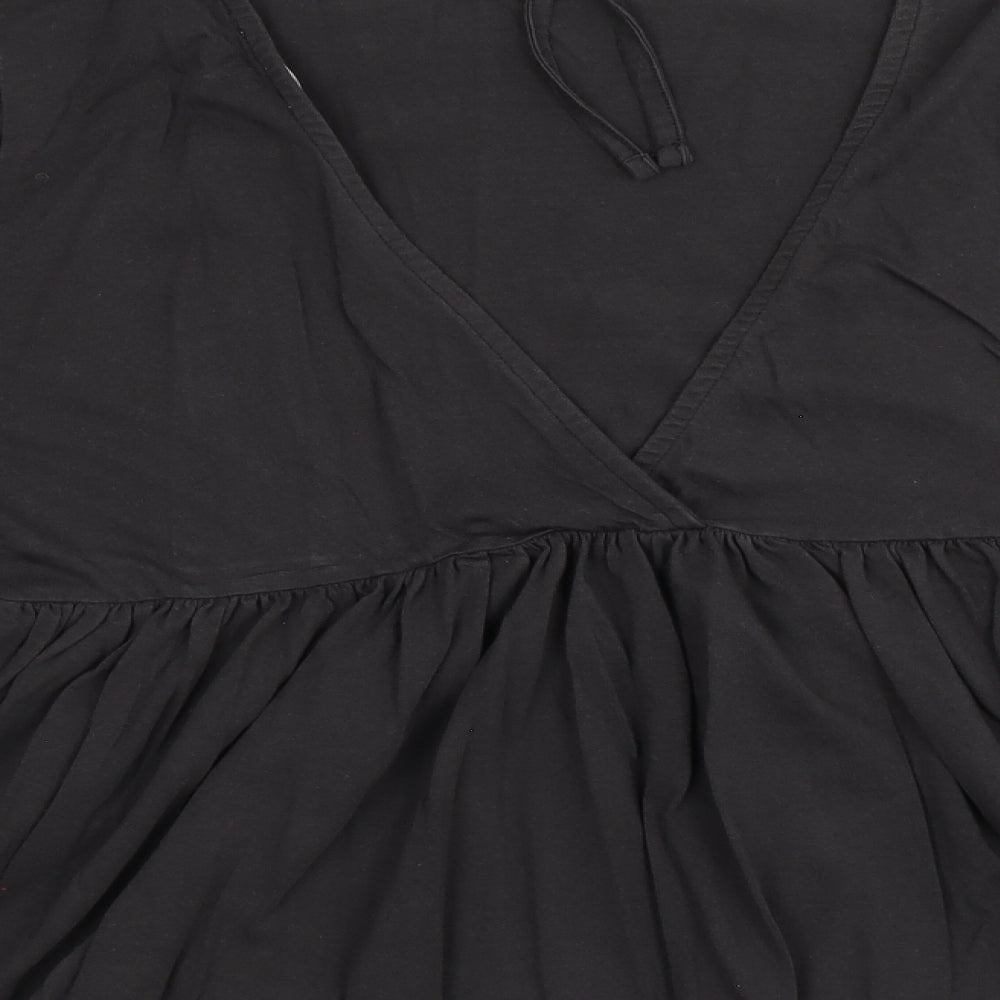 ASOS Womens Black 100% Cotton Basic Blouse Size 10 Boat Neck - Peplum