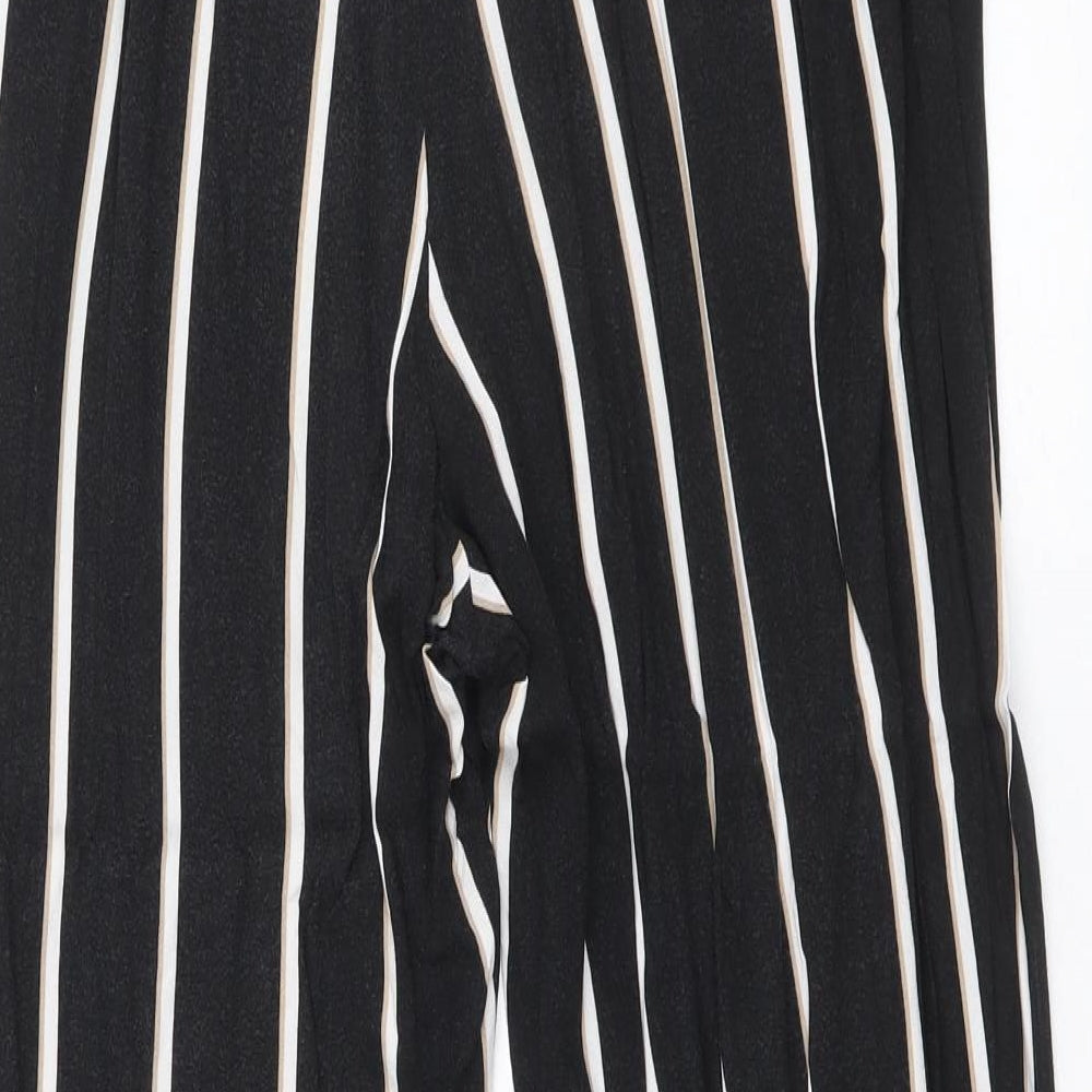 H&M Womens Black Striped Viscose Trousers Size 8 Regular Tie