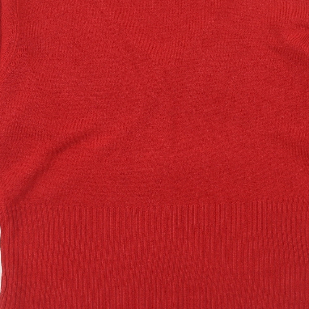 Debbie Morgan Womens Red V-Neck Acrylic Pullover Jumper Size XL