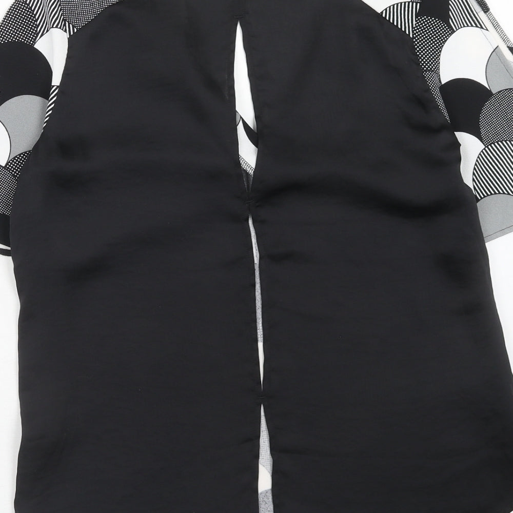 NEXT Womens Black Geometric Polyester Basic Blouse Size 8 V-Neck
