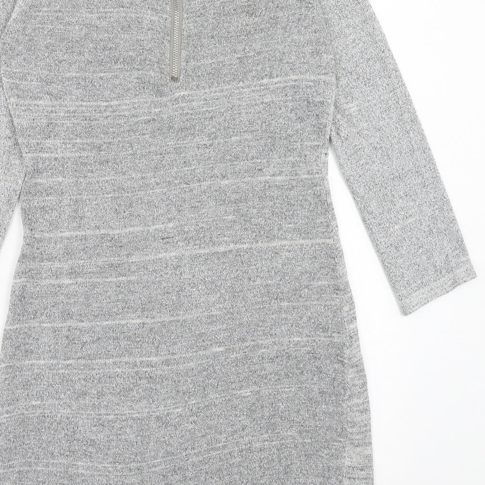 STORE TWENTY ONE Womens Grey Polyester A-Line Size S Round Neck Zip
