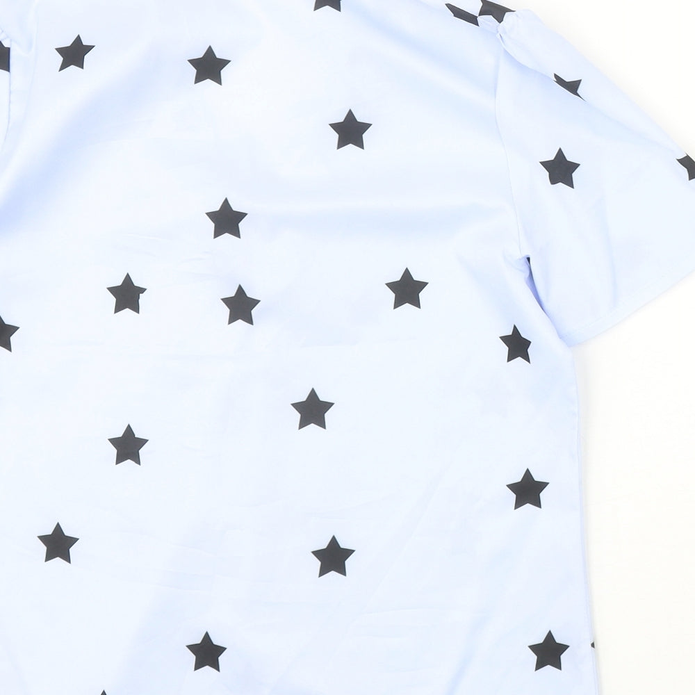 Preworn Womens Blue Geometric Polyester Basic Blouse Size M V-Neck - Stars