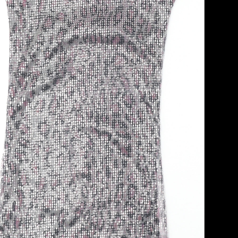 Heaven Womens Silver Animal Print Polyester T-Shirt Dress Size 8 Round Neck Pullover - Leopard Pattern