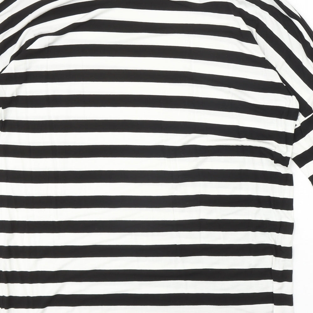 PRETTYLITTLETHING Womens Black Striped Viscose Basic Blouse Size 10 Round Neck