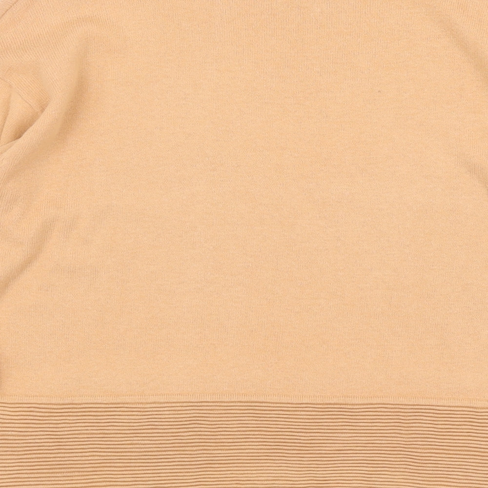 Off Shoot Womens Orange Mock Neck Herringbone Cotton Pullover Jumper Size L