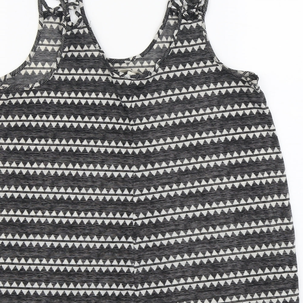 H&M Womens Black Geometric Polyester Basic Tank Size S Round Neck