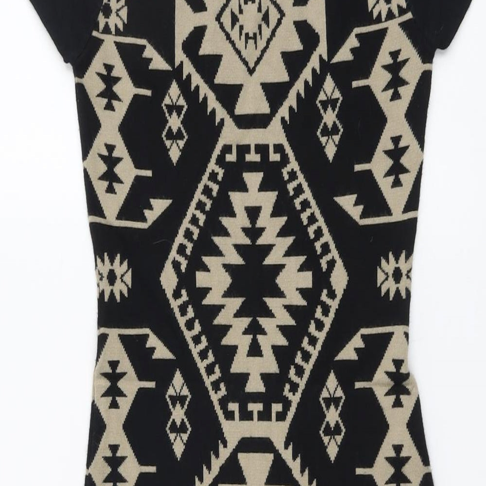 Apricot Womens Black Geometric Viscose Bodycon Size XS Round Neck Pullover