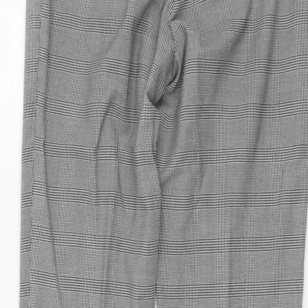 H&M Womens Grey Plaid Polyester Chino Trousers Size 6 L28 in Regular Hook & Eye